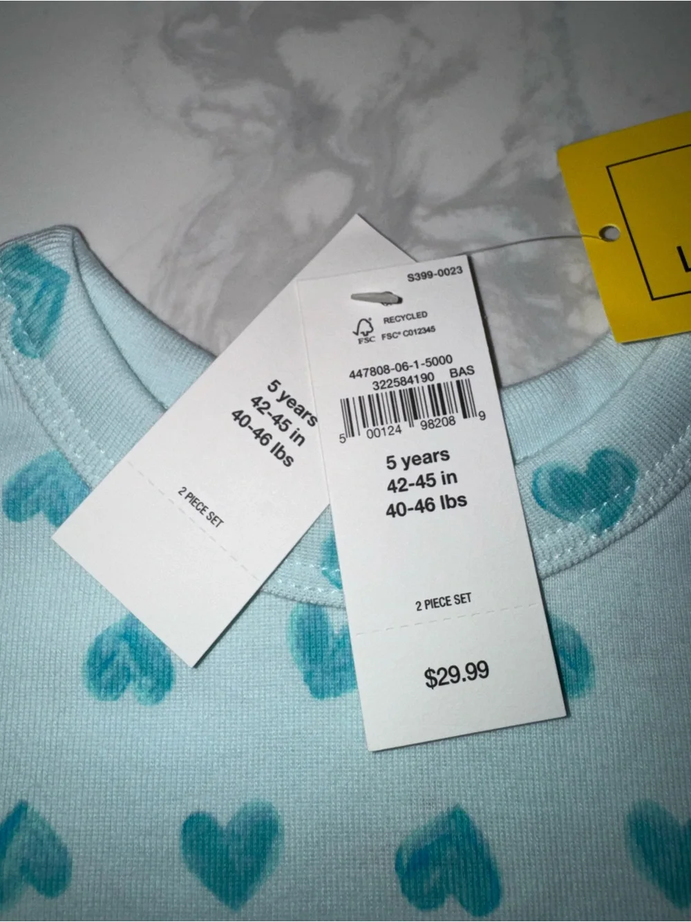 GAP Kids Aqua Blue Hearts Pajama Set Girls’ Size 5 NWT